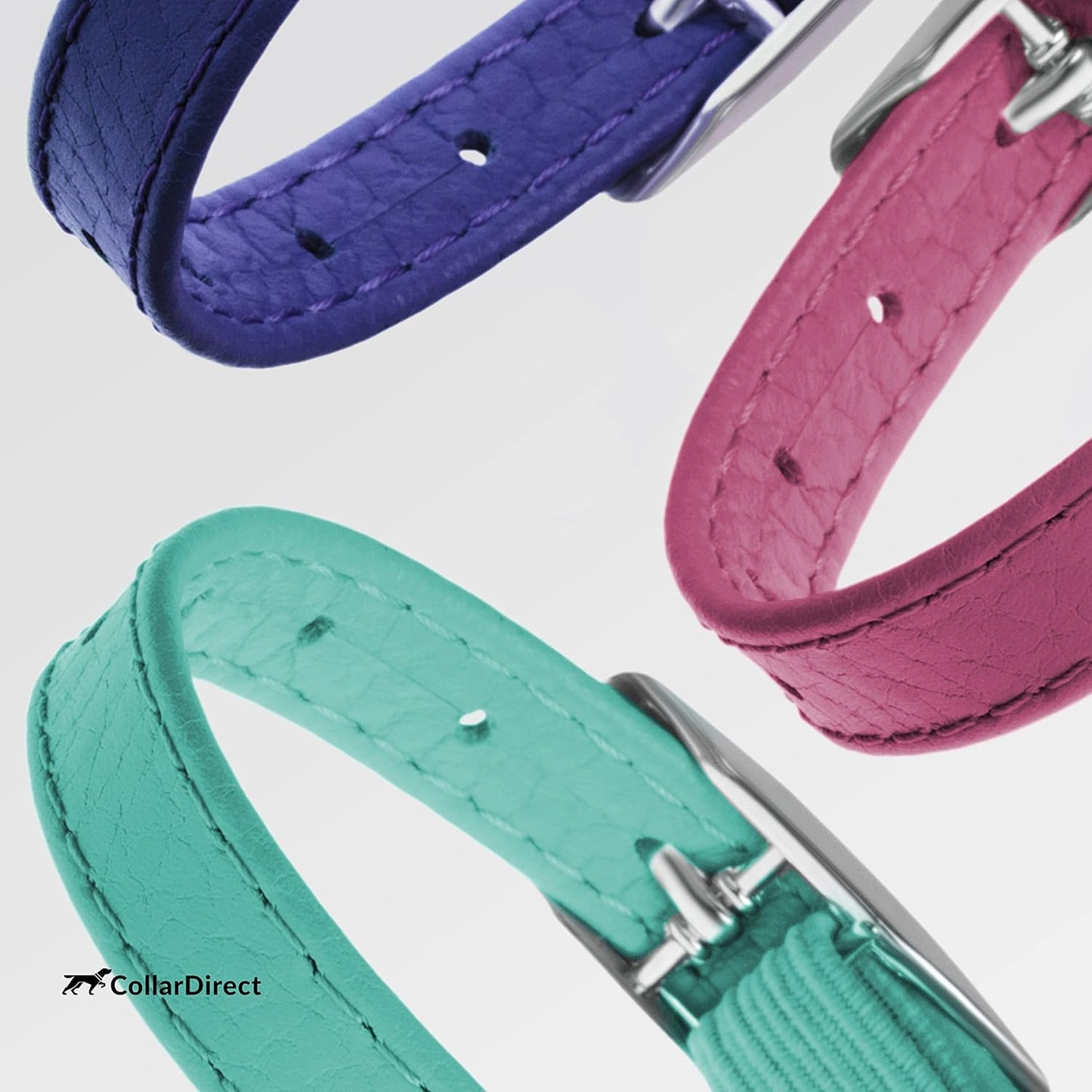Leather Cat Collar, Kitten Collar with Removable Bell Black Blue Red Orange Lime Green (6-7 Inch, Purple)