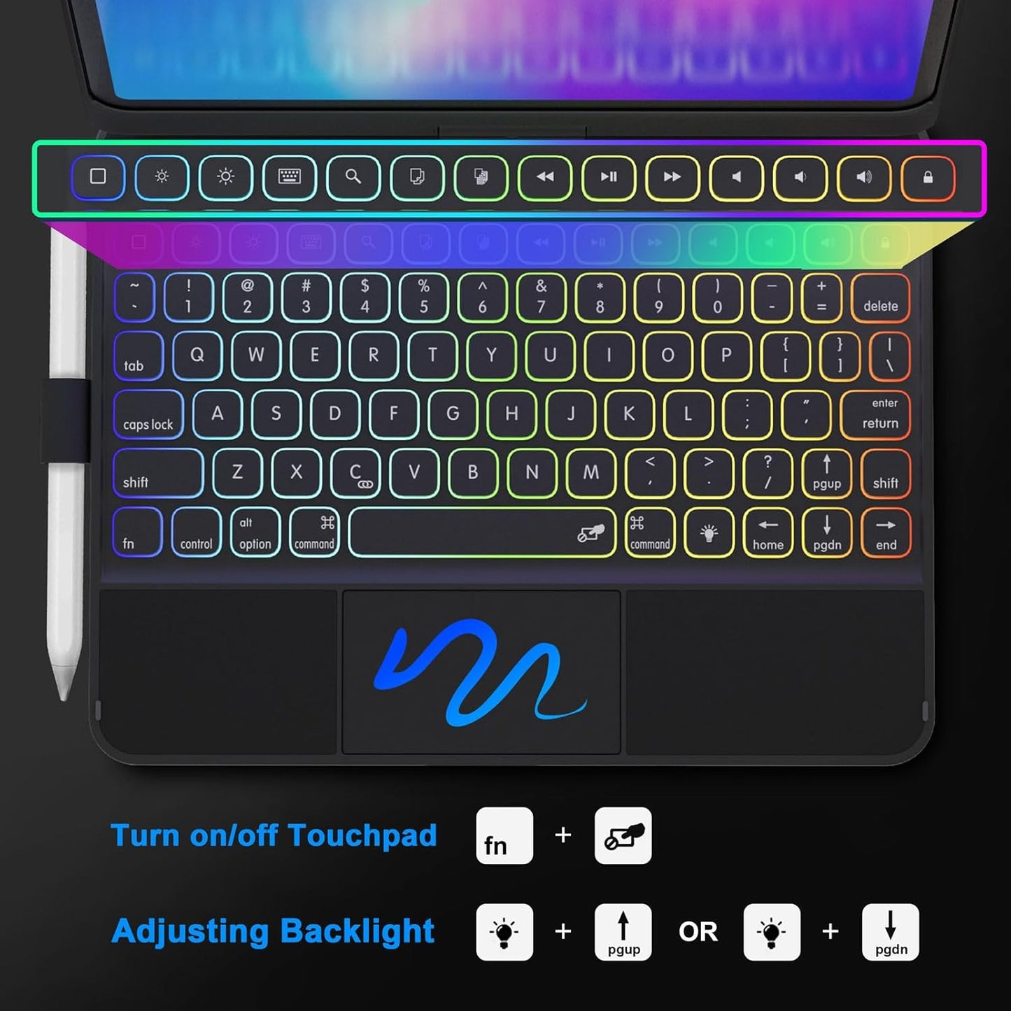 Ipad Air 11 Inch Case with Keyboard (M2) 2024, 360 Swivel, Pencil Holder, Backlit Keyboard for Ipad Pro 11 Inch 4Th/3Rd/2Nd/1St & Ipad Air 6Th/5Th/4Th 10.9" - Black