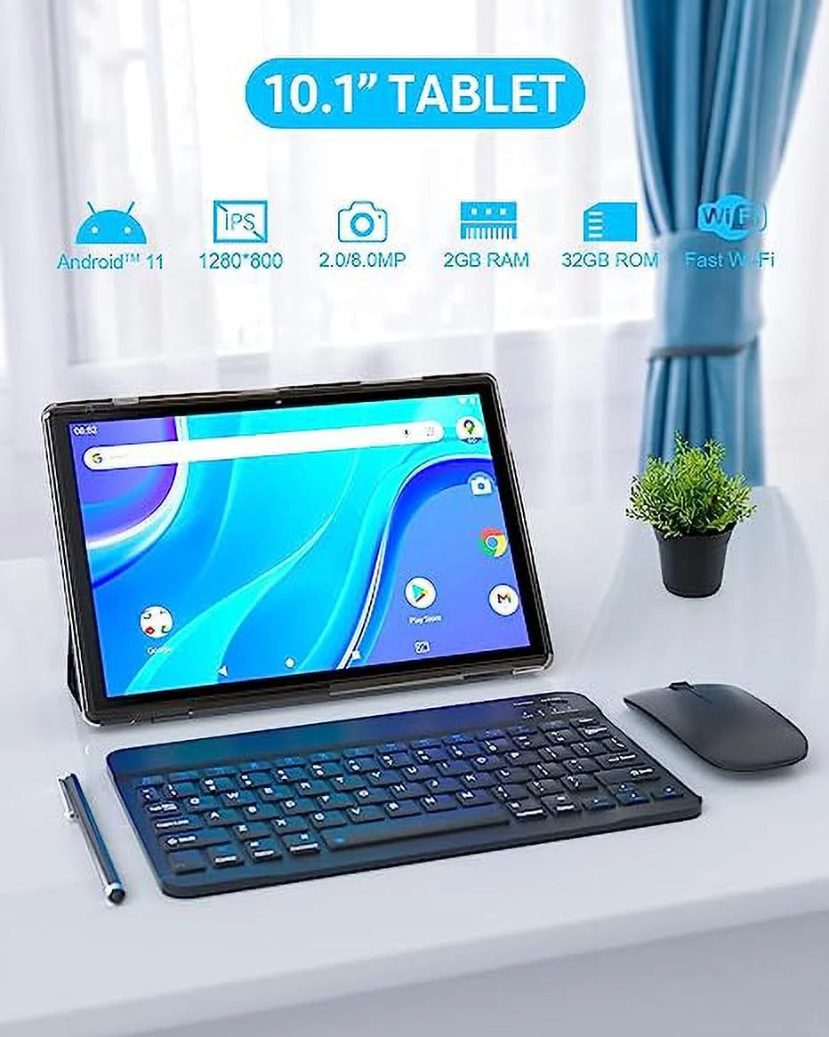 Tablet 2 in 1 Android Tablets with Keyboard 10 Inch Tabletas Include Mouse Stylus 6000Mah Tablet 2GB RAM 32GB ROM 512GB Expandable Tableta, 8MP Dual Camera, Wifi BT Google Tablet PC.