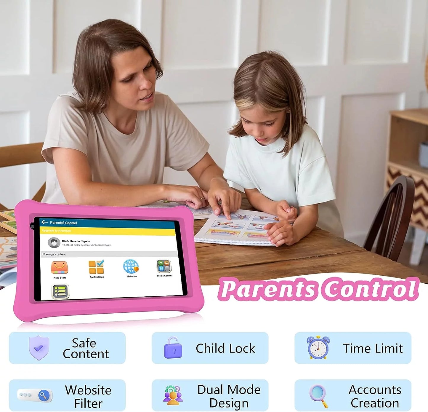 Kids Tablet, 7 Inch Androrid 12 Toddler Tablet for Kids 4GB RAM 32GB ROM Tablets, Google Certificated, Bluetooth, Wifi, Dual Camera, Parental Control Tablet with Case, Tablet for Learning