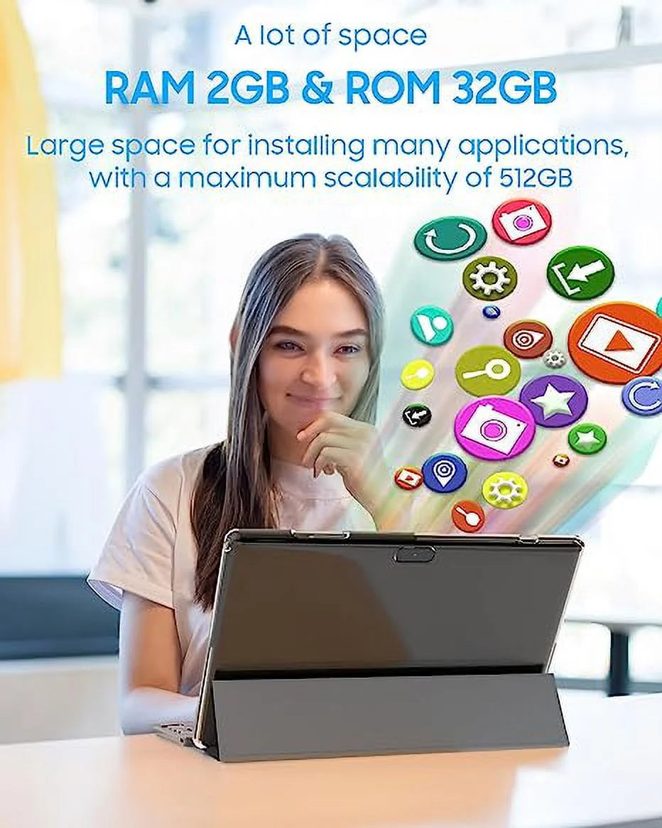 Tablet 2 in 1 Android Tablets with Keyboard 10 Inch Tabletas Include Mouse Stylus 6000Mah Tablet 2GB RAM 32GB ROM 512GB Expandable Tableta, 8MP Dual Camera, Wifi BT Google Tablet PC.