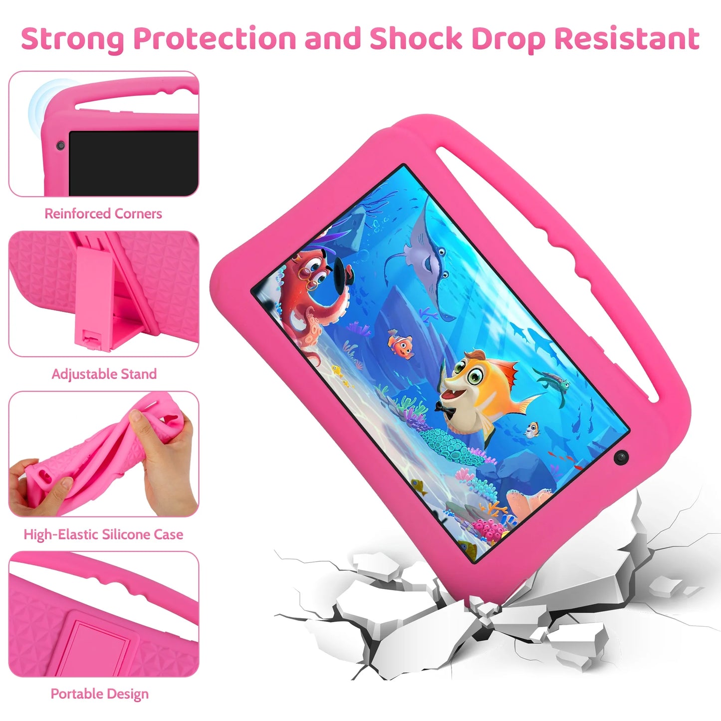 Kids Tablet 7 Inch Android 12 Tablet Pc with Wifi 32GB Tablet for Ages 2–8 Kids Tablet with Silicone Case Google Play Parental Control APP (32GB, Pink)