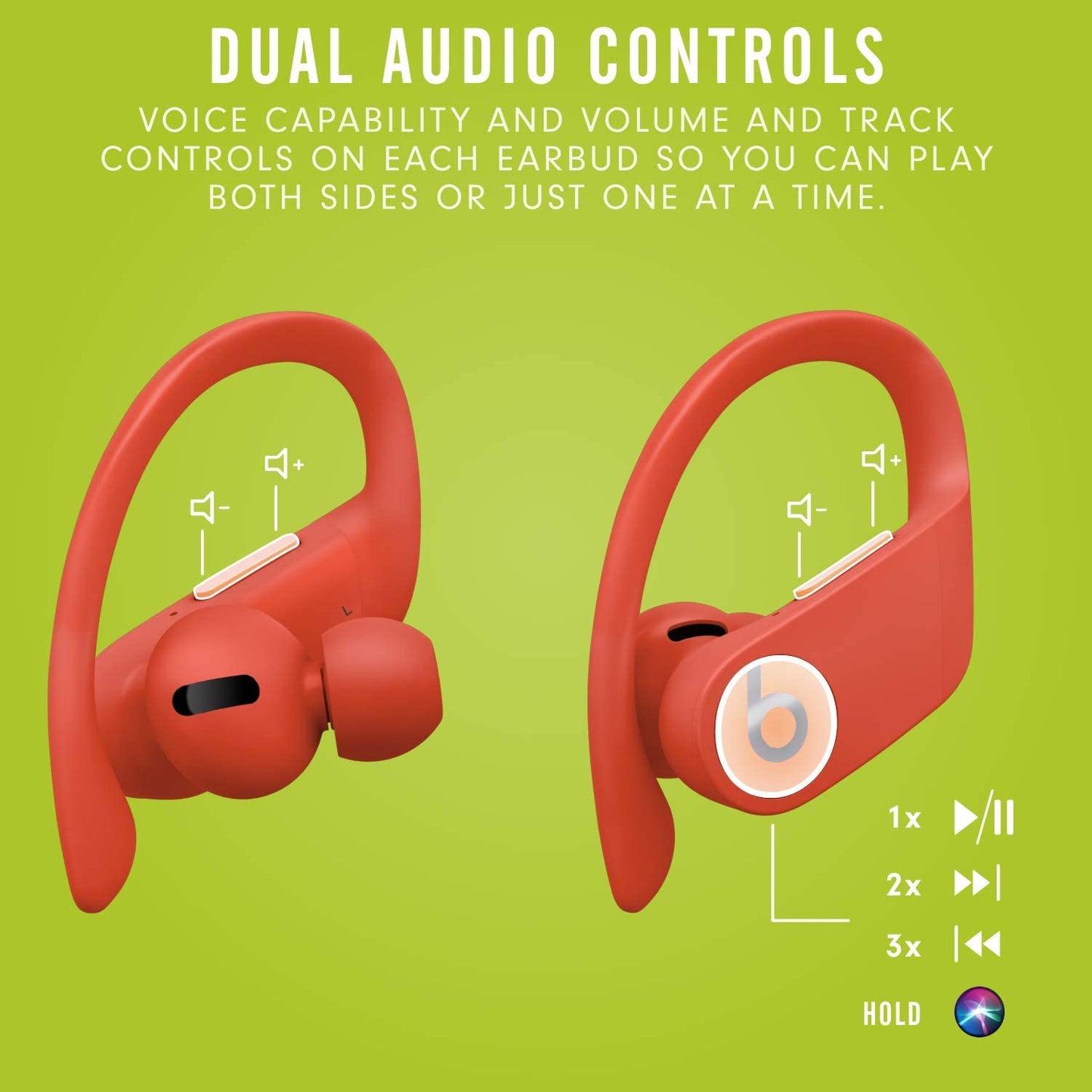 Power Pro Wireless Earbuds - H1 Headphone Chip, Class 1 Bluetooth Headphones, 9 Hours of Listening Time, Sweat Resistant, Built-In Microphone - Lava Red