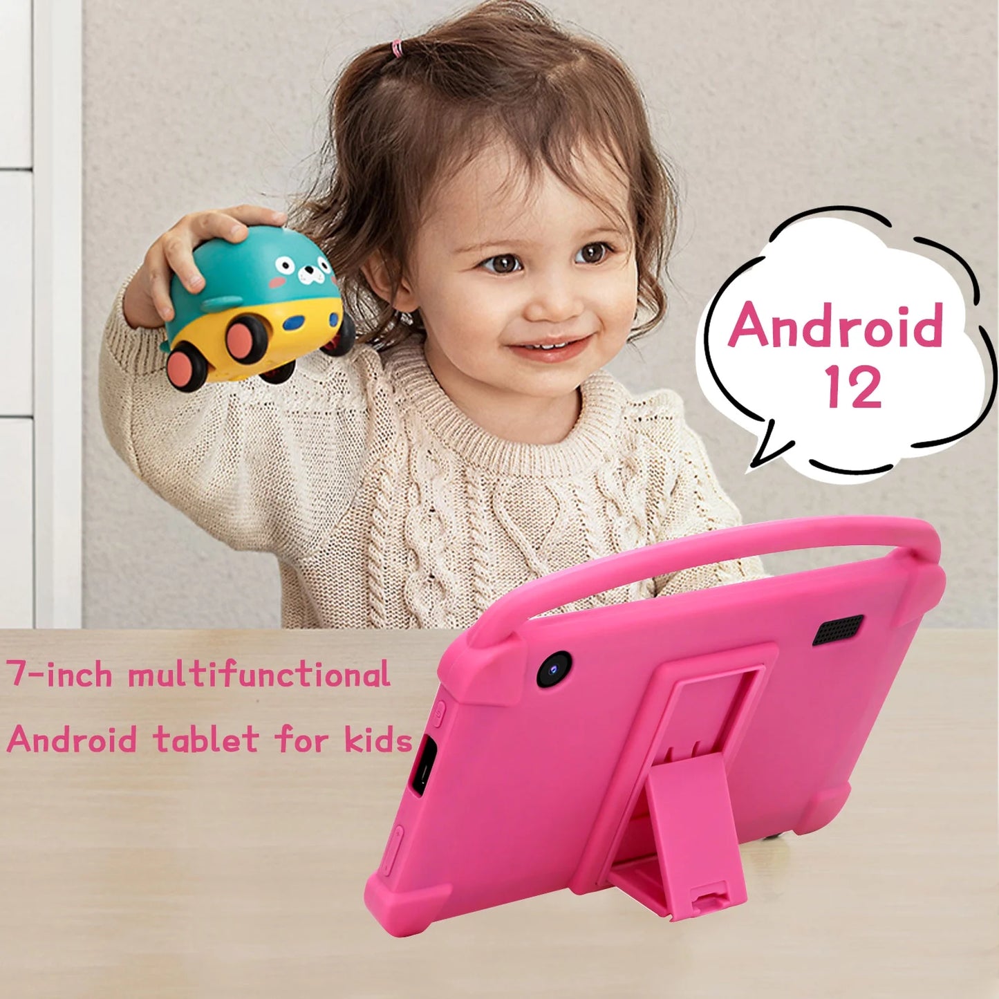 Kids Tablets, Android 12 Tablet for Kids, 4GB RAM 32GB ROM Toddler Tablet 7 Inch IPS Screen, Parental Control, 2+5MP Dual Camera, Shockproof Case for Educational, Games