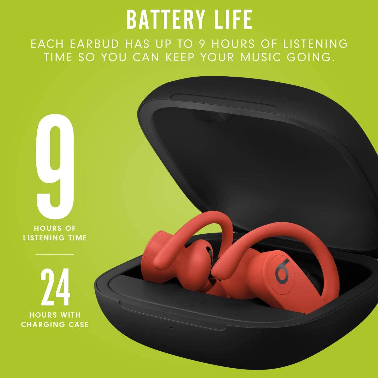 Power Pro Wireless Earbuds - H1 Headphone Chip, Class 1 Bluetooth Headphones, 9 Hours of Listening Time, Sweat Resistant, Built-In Microphone - Lava Red
