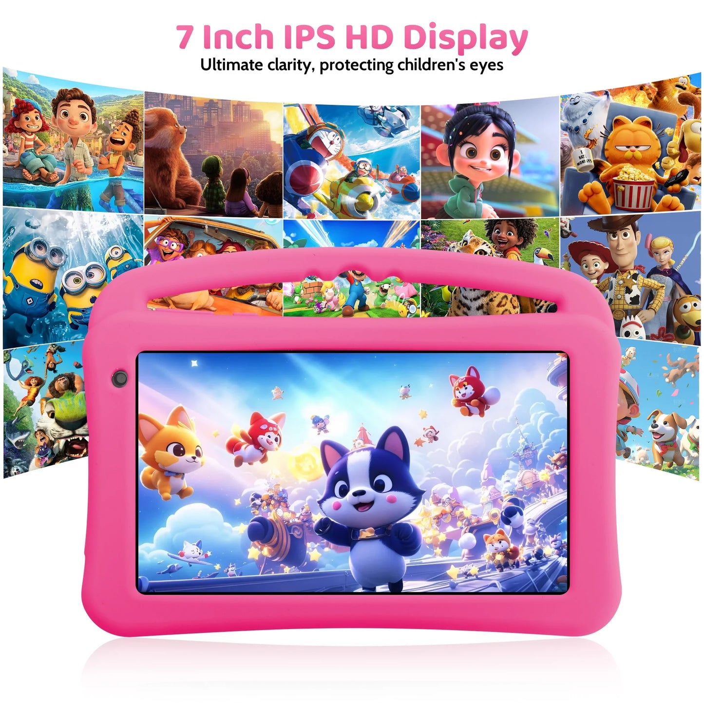 Kids Tablet 7 Inch Android 12 Tablet Pc with Wifi 32GB Tablet for Ages 2–8 Kids Tablet with Silicone Case Google Play Parental Control APP (32GB, Pink)