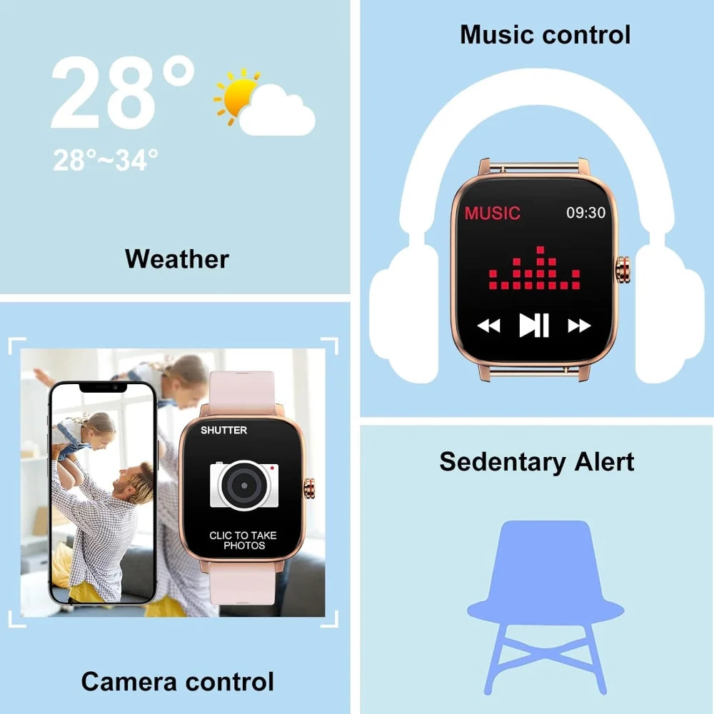 Smart Watch for Women, 1.69 Inch Smartwatch for Android/Ios, IP67 Waterproof Outdoor Fitness Tracker Smart Watches (Gold)