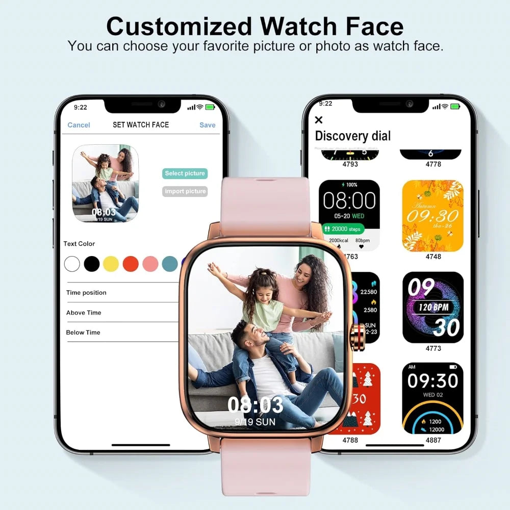 Smart Watch for Women, 1.69 Inch Smartwatch for Android/Ios, IP67 Waterproof Outdoor Fitness Tracker Smart Watches (Gold)