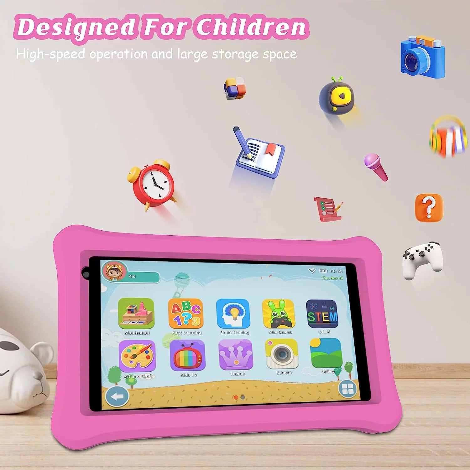 Kids Tablet, 7 Inch Androrid 12 Toddler Tablet for Kids 4GB RAM 32GB ROM Tablets, Google Certificated, Bluetooth, Wifi, Dual Camera, Parental Control Tablet with Case, Tablet for Learning