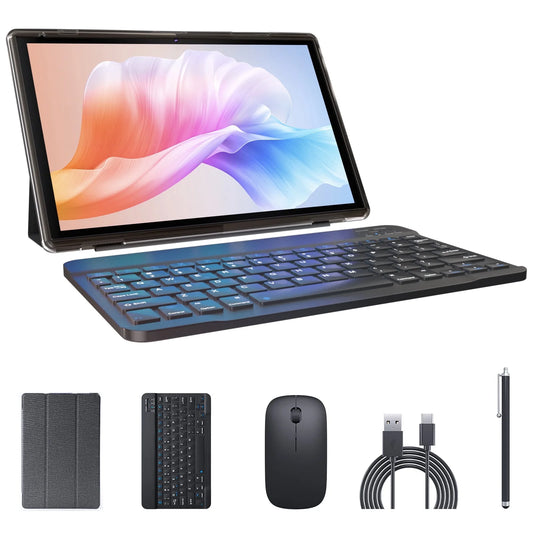 Tablet 2 in 1 Android Tablets with Keyboard 10 Inch Tabletas Include Mouse Stylus 6000Mah Tablet 2GB RAM 32GB ROM 512GB Expandable Tableta, 8MP Dual Camera, Wifi BT Google Tablet PC.