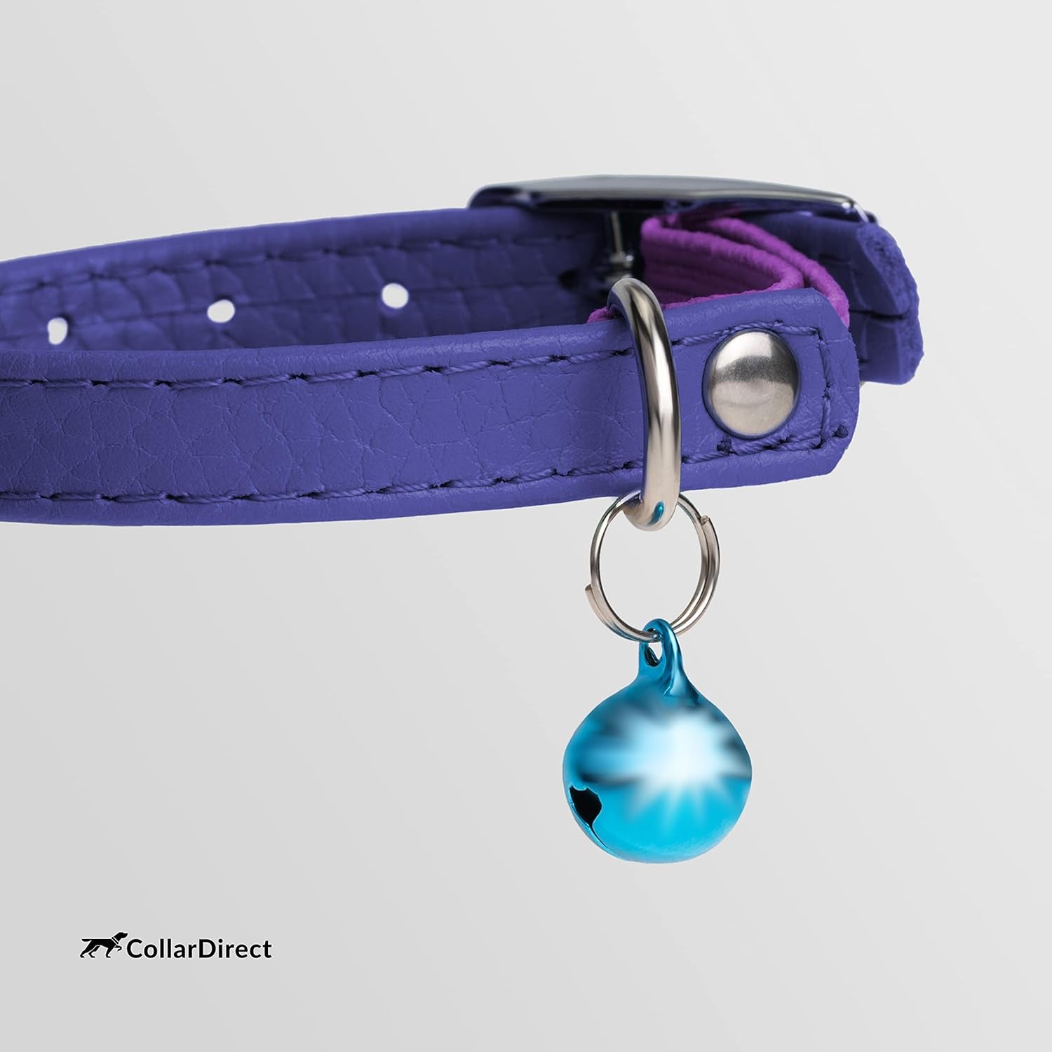 Leather Cat Collar, Kitten Collar with Removable Bell Black Blue Red Orange Lime Green (6-7 Inch, Purple)