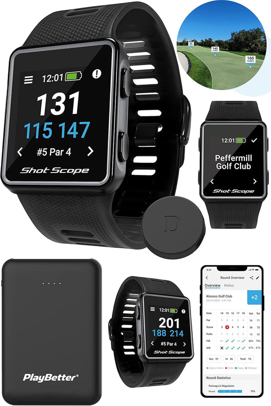 V3 (Black) Golf GPS Watch Power Bundle | with 16 Tracking Tags &  Portable Charger | Automatic Performance Tracking | Accurate Distances, 36,000 Courses, Daylight Color Screen