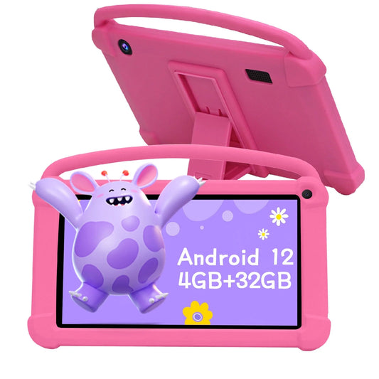 Kids Tablets, Android 12 Tablet for Kids, 4GB RAM 32GB ROM Toddler Tablet 7 Inch IPS Screen, Parental Control, 2+5MP Dual Camera, Shockproof Case for Educational, Games