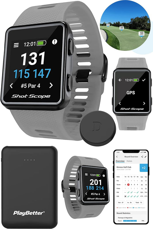 V3 (Gray) Golf GPS Watch Power Bundle | with 16 Tracking Tags &  Portable Charger | Automatic Performance Tracking | Accurate Distances, 36,000 Courses, Daylight Color Screen